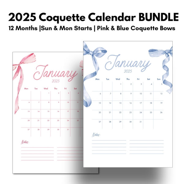 2025 Coquette Printable Calendar Bundle