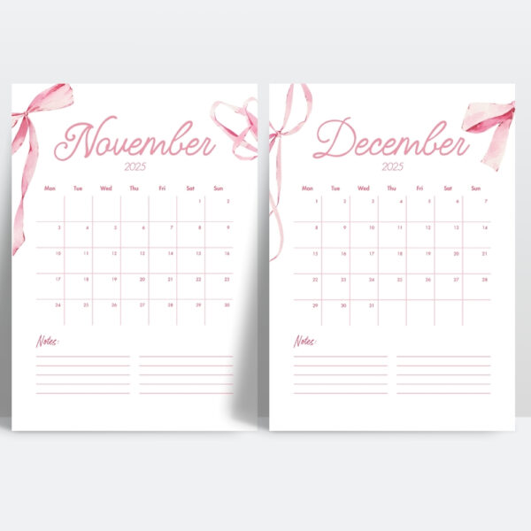 2025 Coquette Blue Bow Printable Calendar - Image 6