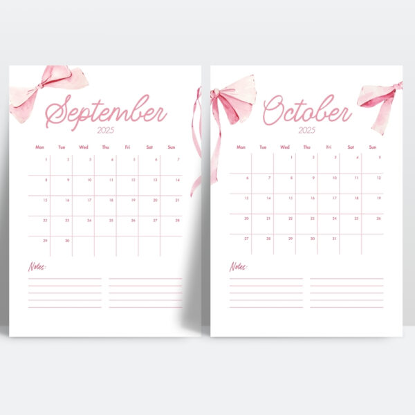 2025 Coquette Blue Bow Printable Calendar - Image 5