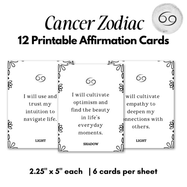 Printable Affirmation Cards for Cancer Zodiac Sign