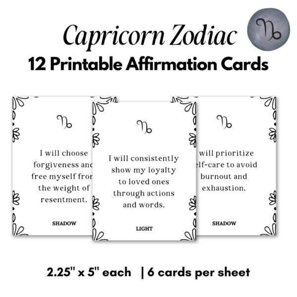 Printable Affirmation Cards for Capricorn Zodiac Sign