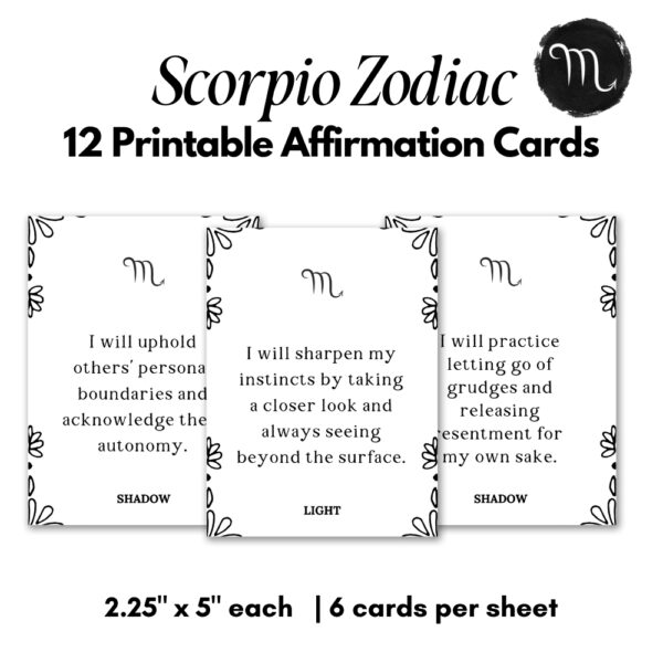Printable Affirmation Cards for Scorpio Zodiac Sign