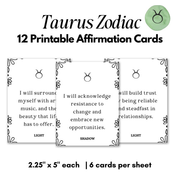 Printable Affirmation Cards for Taurus Zodiac Sign