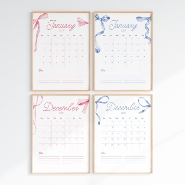 2025-2026 Coquette Printable Calendar Mega Bundle