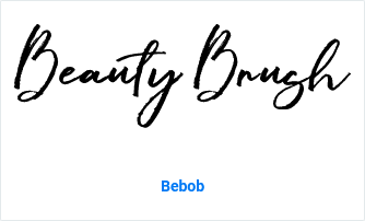 The words "Beauty Brush" written in the black brush font with the name of the font, Bebob, beneath the text