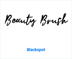 The words "Beauty Brush" written in the black brush font with the name of the font, Blackspot, beneath the text