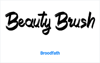 The words "Beauty Brush" written in the black brush font with the name of the font, Broodfath, beneath the text