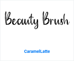 The words "Beauty Brush" written in the black brush font with the name of the font, CaramelLatte, beneath the text