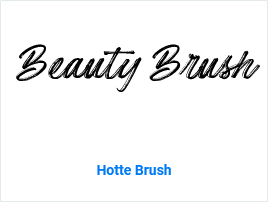 The words "Beauty Brush" written in the black brush font with the name of the font, Hotte Brush, beneath the text