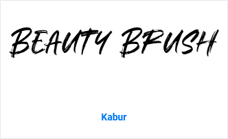 The words "Beauty Brush" written in the black brush font with the name of the font, Kabur, beneath the text