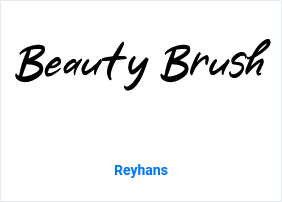 The words "Beauty Brush" written in the black brush font with the name of the font, Reyhans, beneath the text