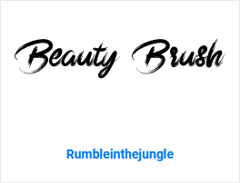 The words "Beauty Brush" written in the black brush font with the name of the font, Rumbleinthejungle, beneath the text
