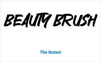The words "Beauty Brush" written in the black brush font with the name of the font, The Rumor, beneath the text