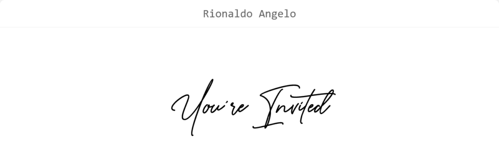 Rionaldo Angelo font preview showing the words ‘You’re Invited.’